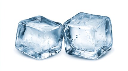 Obraz premium Two Crystal Clear Ice Cubes on White Background