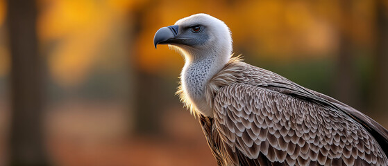 Fototapeta premium Solemn vulture framed against autumnal backdrop