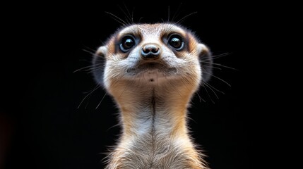 Curious meerkat portrait studio setting animal photography dark background close-up shot wildlife concept