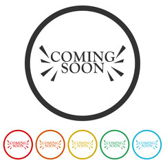 Coming soon icon. Set icons in color circle buttons