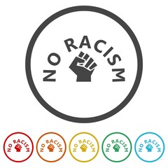 No racism icon. Set icons in color circle buttons