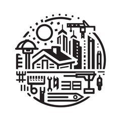 black and white editable construction logo vector