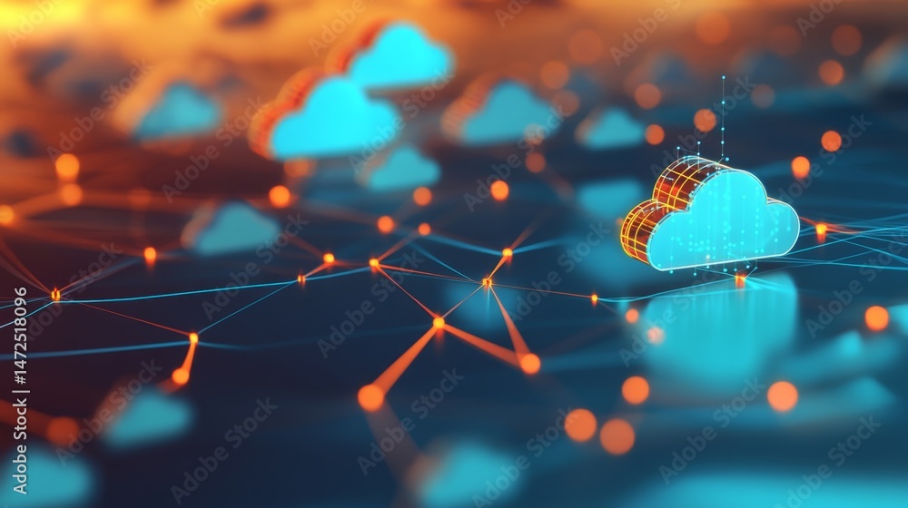 Poster cloud computing innovations transforming business strategies global network digital art futuristic e