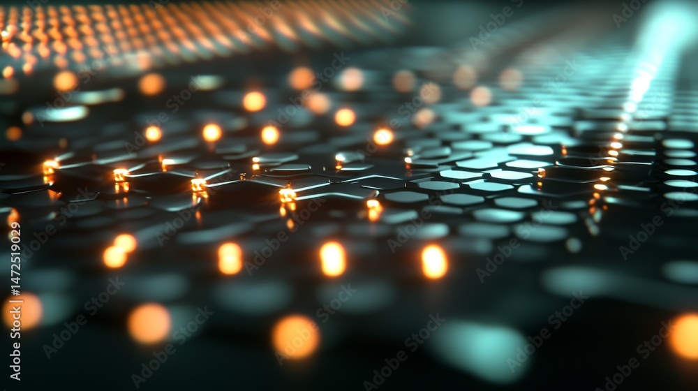 Poster illuminated circuit patterns digital space abstract visualization technology environment close-up pe