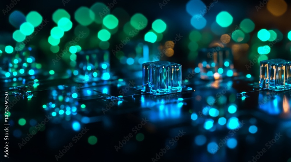 Poster futuristic circuit board glow digital realm high-resolution image dark environment macro view techno