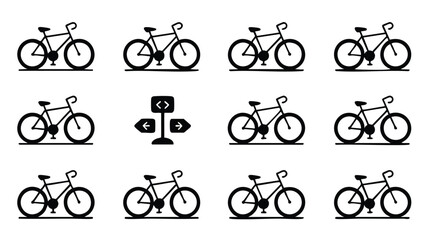 Obraz premium A graphic design showcasing multiple bicycle silhouettes, ideal for a variety of uses, including maps, apps, and websites