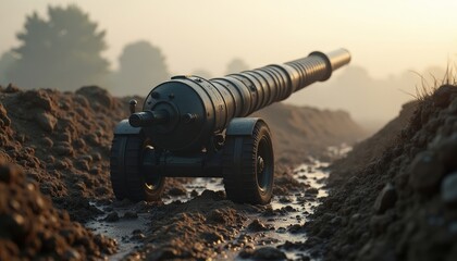 Cannon in Muddy Terrain