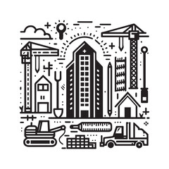 black and white editable construction logo vector