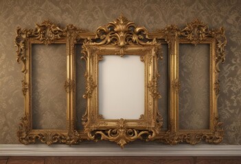 Elegant vintage frames on ornate damask, baroque style ,  element,  picture,  wallpaper