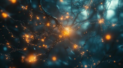 Neural connections illuminate brain activity digital realm abstract art scientific environments close-up innovation and discovery