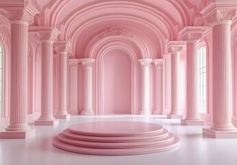 Dreamy Pink Classical Room Interior with Tiered Platform