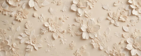 Delicate cream backdrop with embossed floral pattern, elegant design , home, subtle, graphic