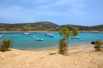 The beach of Kalotaritissa in Amorgos located on the southern side of the island. Cycades, Greece