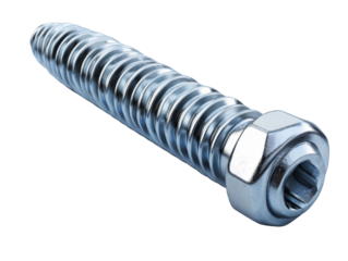 Industrial bolt fastening action workshop product photography close-up. Isolated on transparent background, png.