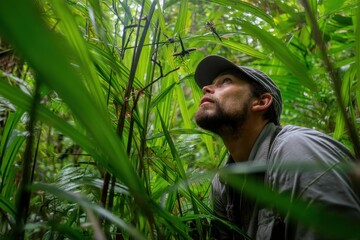 An entomologist fascinated by insect behavior in a natural habitat
