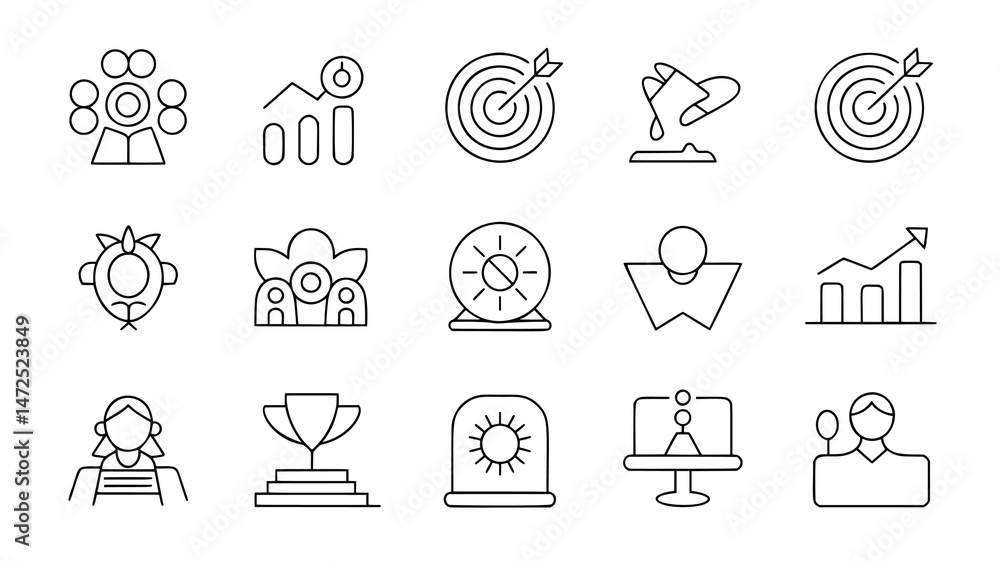 Poster this image features a set of clean, minimalist line art icons representing various aspects of busine