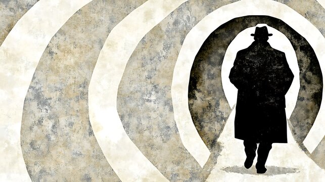 Mysterious Silhouette of a Detective in Abstract Tunnel Background