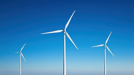 Clean Energy: Three Wind Turbines Against a Vivid Blue Sky
