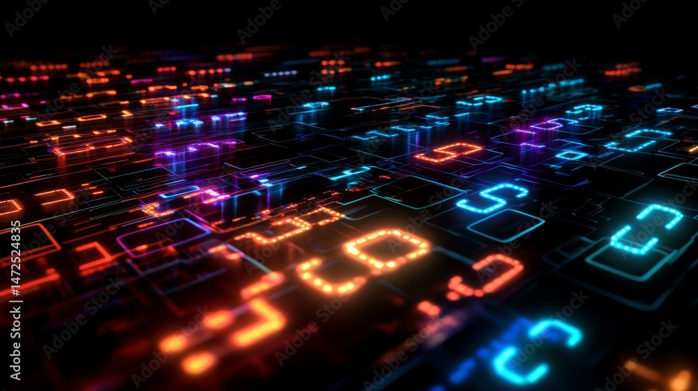 Poster digital data visualization displaying colorful patterns abstract technology digital environment aeri