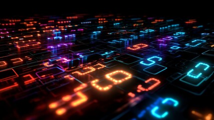 Obraz premium Digital data visualization displaying colorful patterns abstract technology digital environment aerial view modern concept