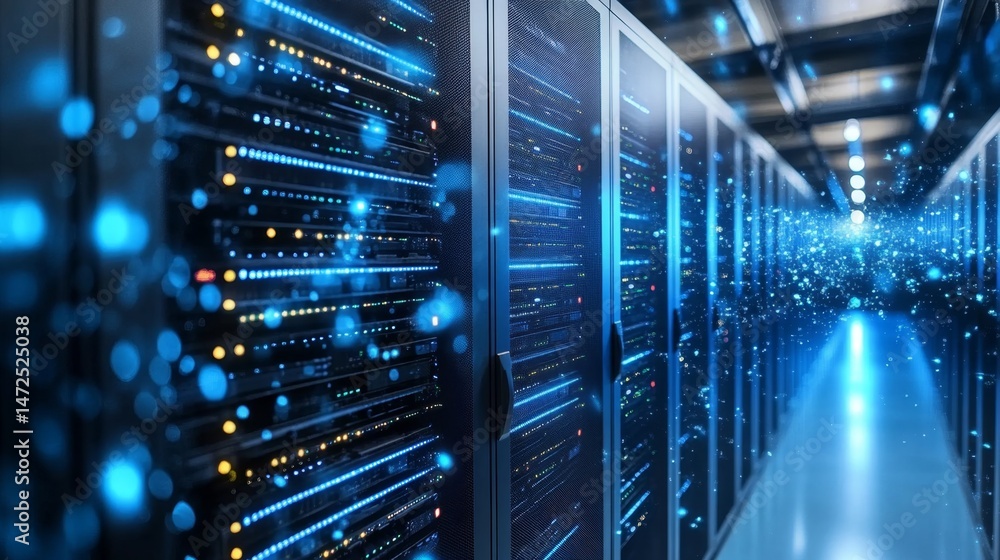 Poster data center operations technology hub digital infrastructure high-tech environment futuristic viewpo