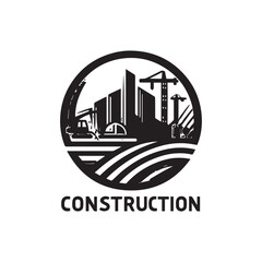 black and white editable construction logo vector
