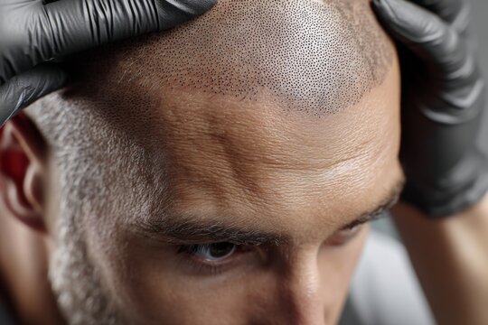 Close-up of a man undergoing scalp micropigmentation treatment