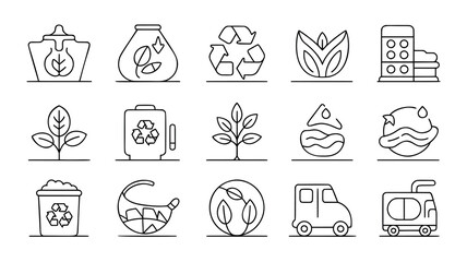 This image features a collection of simple, black line icons