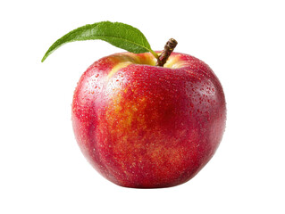 Fresh red apple with dew drops natural setting close-up view. Isolated on transparent background, png.