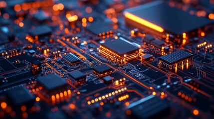 Obraz premium Circuit board innovation high-tech electronics digital workspace macro photography futuristic environment close-up perspective
