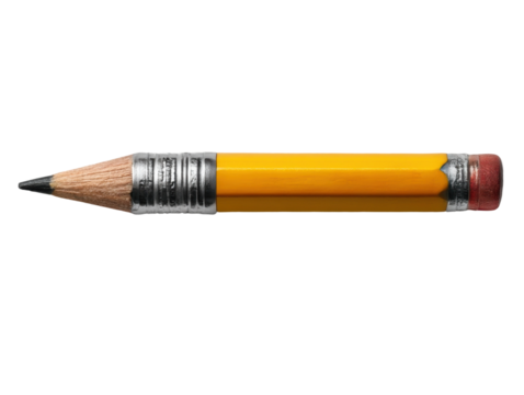Sketching creativity with a yellow pencil on clean white surface. Isolated on transparent background, png.