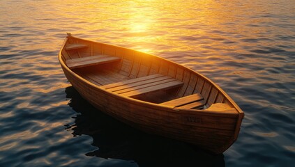 Obraz premium Wooden Rowboat on Calm Water at Sunset