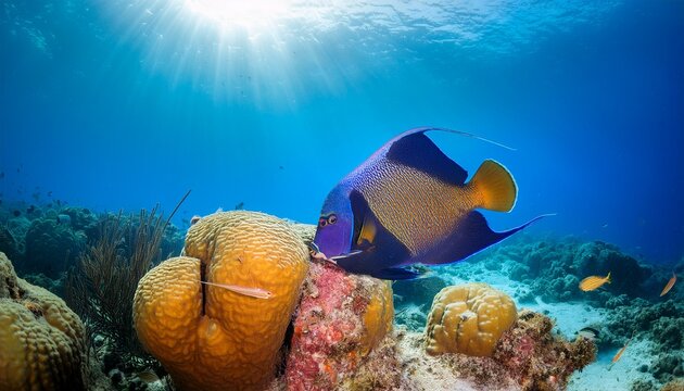 beautiful underwater scene with french angelfish pomacanthus paru bonaire caribbean netherlands