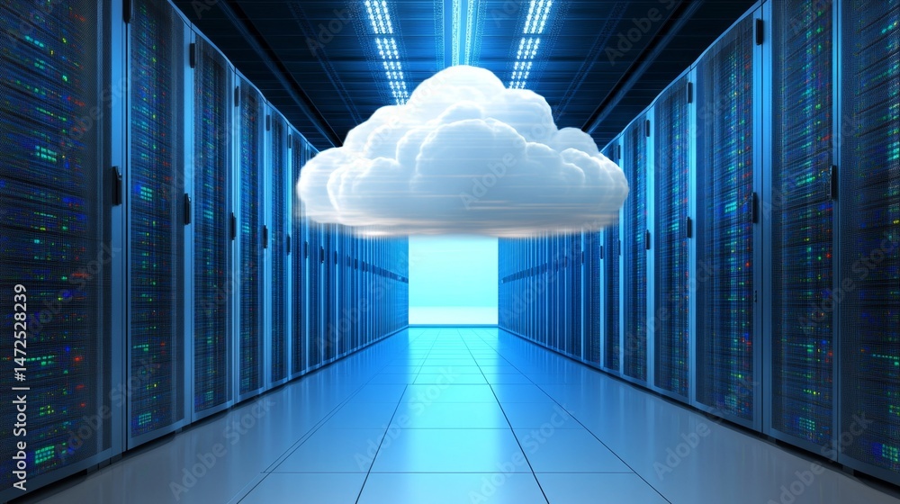 Poster cloud computing revolution data center transformation global tech industry digital infrastructure fu