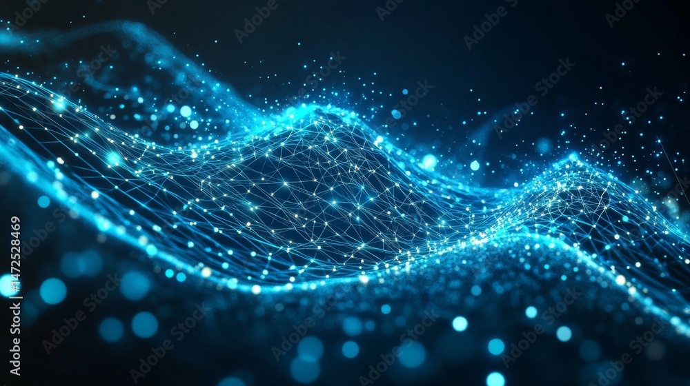 Poster dynamic data visualization waves virtual space abstract graphic digital environment futuristic viewp