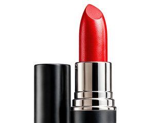 Applying bold red lipstick for glamorous looks beauty studio product. Isolated on transparent background, png.