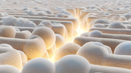 Fototapeta premium Microscopic Cellular Structure Glowing Pathway Through Cells