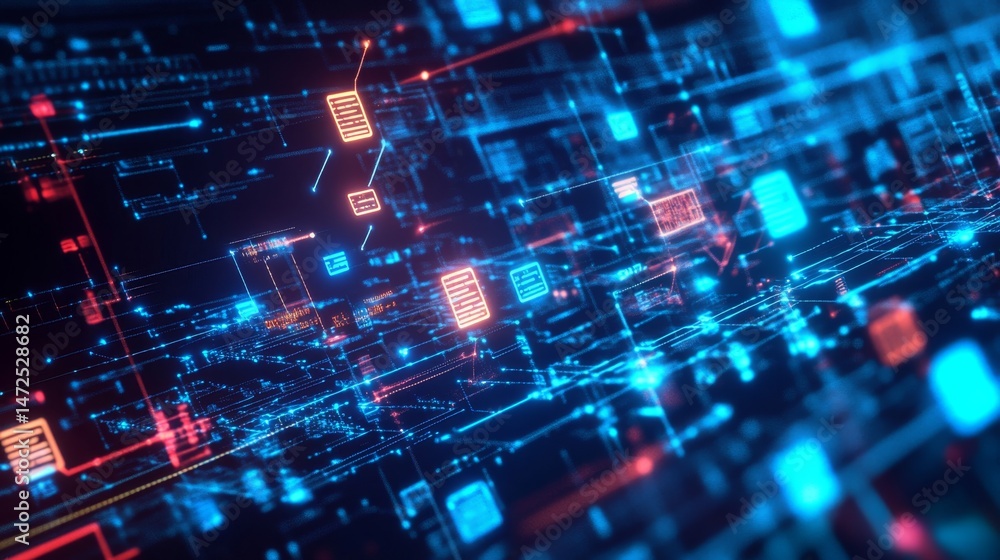 Poster dynamic digital data flow virtual environment 3d visualization technology concept futuristic perspec