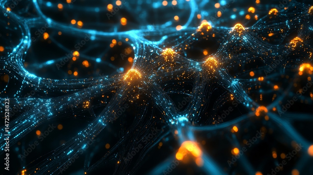Poster dynamic neural network visualization digital space abstract graphics sci-fi environment macro viewpo