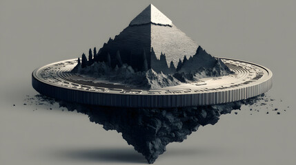 Pyramid on a Coin A Surreal Digital Art Piece