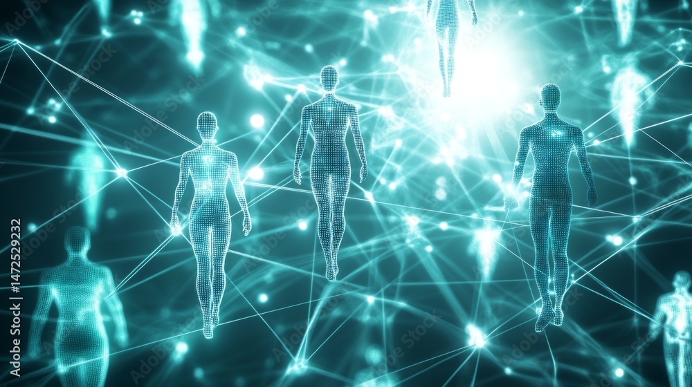 Poster digital transformation event in virtual space human connection infographic visualization futuristic 