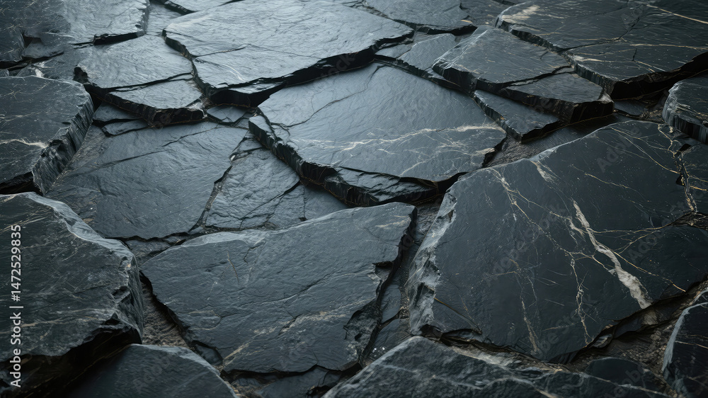 Poster dark textured stone tiles showing natural pattern and detailed surface rendering abstractly.