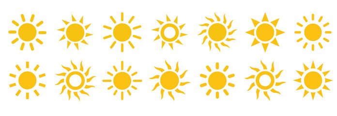 Sun simple icons collection. Vector illustration.