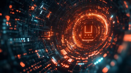 Obraz premium Exploring a futuristic digital tunnel virtual reality abstract art high-tech environment close-up digital innovation