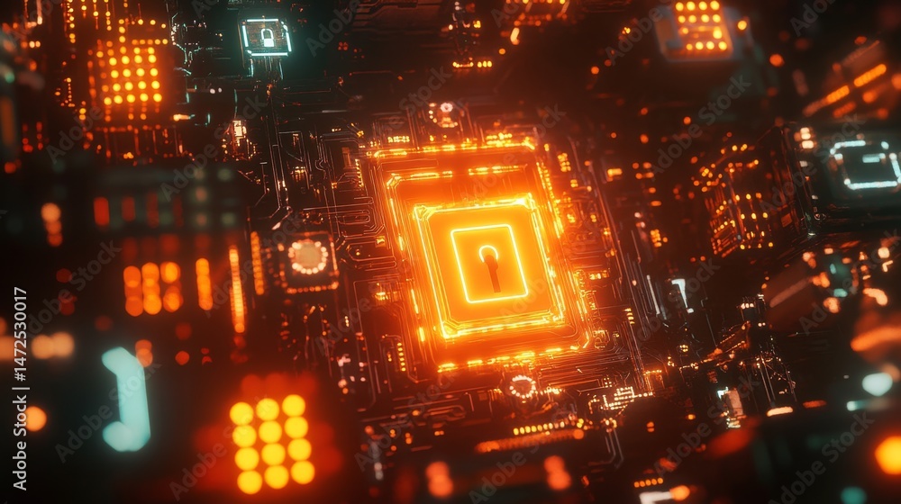 Poster digital circuitry illuminated technology lab abstract image futuristic environment aerial view innov