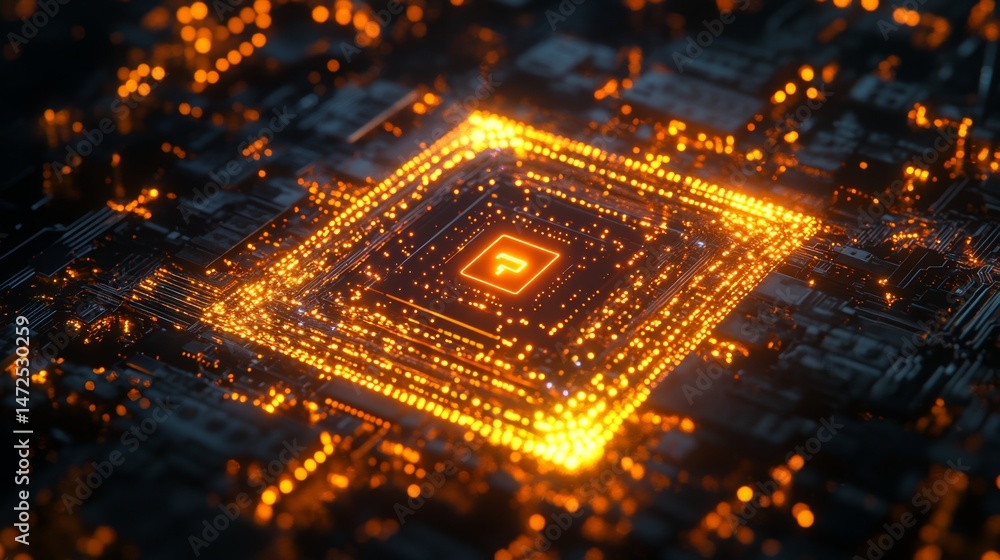 Poster digital circuit design virtual space abstract visualization technology close-up data processing and 