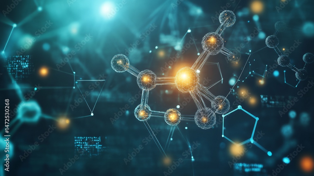 Poster exploring molecular structures in digital science virtual lab 3d visualization high-tech environment