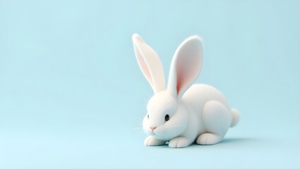 Obraz premium white rabbit on blue background, white rabbit on blue, rabbit, bunny, easter, animal, cartoon, illustration, hare, vector, cute, holiday, fun, baby, isolated, white, pet, pink, art, mammal, love, spri