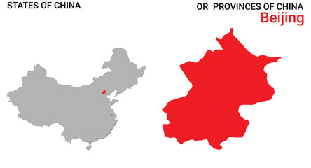 High detailed map of Beijing vector illustration. Outline Beijing province map on white background. China.
