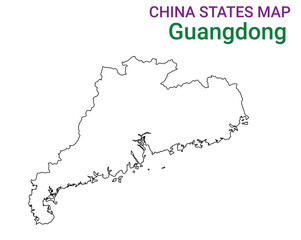 High detailed map of Guangdong vector illustration. Outline Guangdong province map on white background. China.